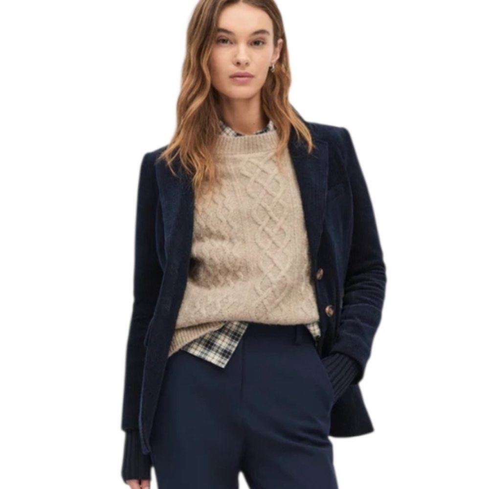 FAVORITE DAUGHTER The Cable Pullover Sweater Cashmere Merino Wool Blend Tan M